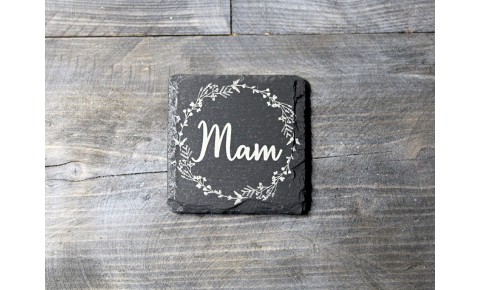 Square Welsh Slate Coaster - 'Mam'